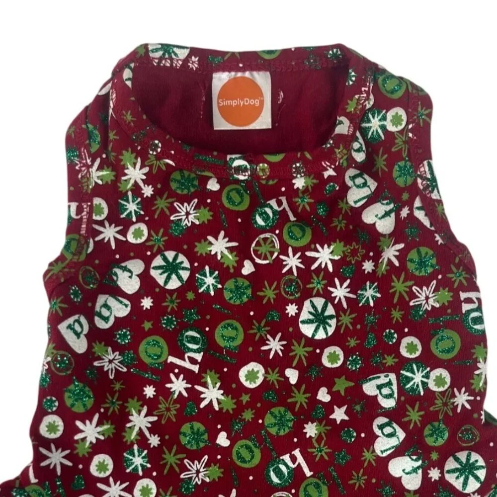Christmas Dog Dress Red Green Glitter Size Small Snowflake Print Faux Fur Hem‎
